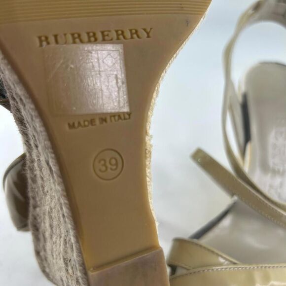 Burberry Nova Check Wedge Espadrilles US 8.5 Womens Beige Patent Strap Sandals - Picture 10 of 10